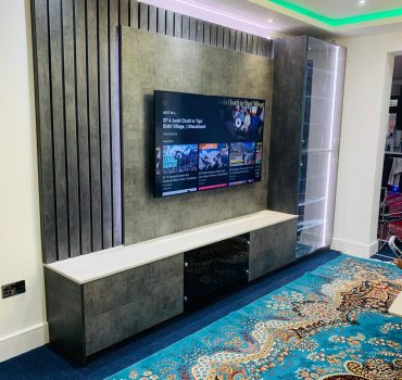 Modern Concrete-Effect TV Wall with Glass Display